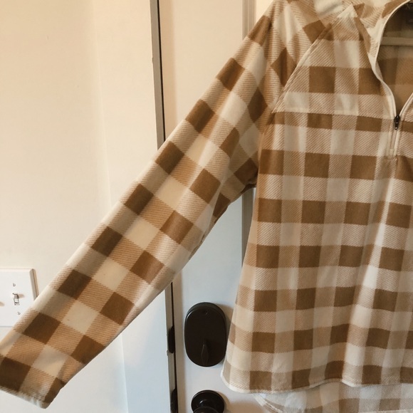 Lightweight Fleece Tan/White Plaid Quarter Zip - Picture 2 of 7